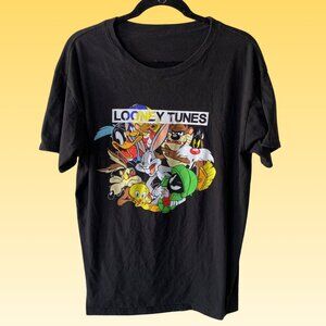 Looney Tunes Multi Character Group Men's Black Graphic T-Shirt Tee Size M